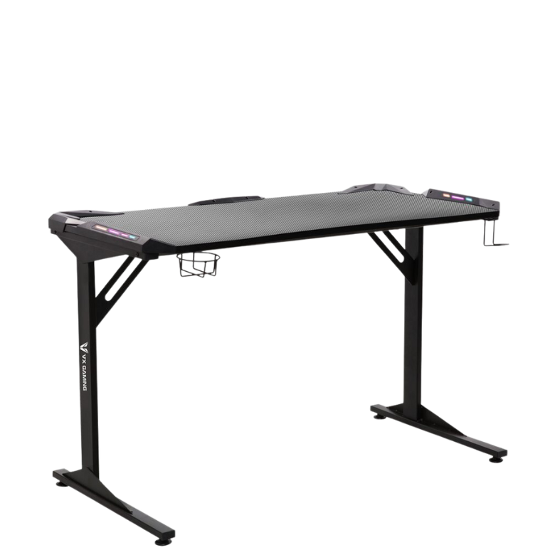 Volkanox Fortress Gaming Desk with RGB Lights, Cup Holder